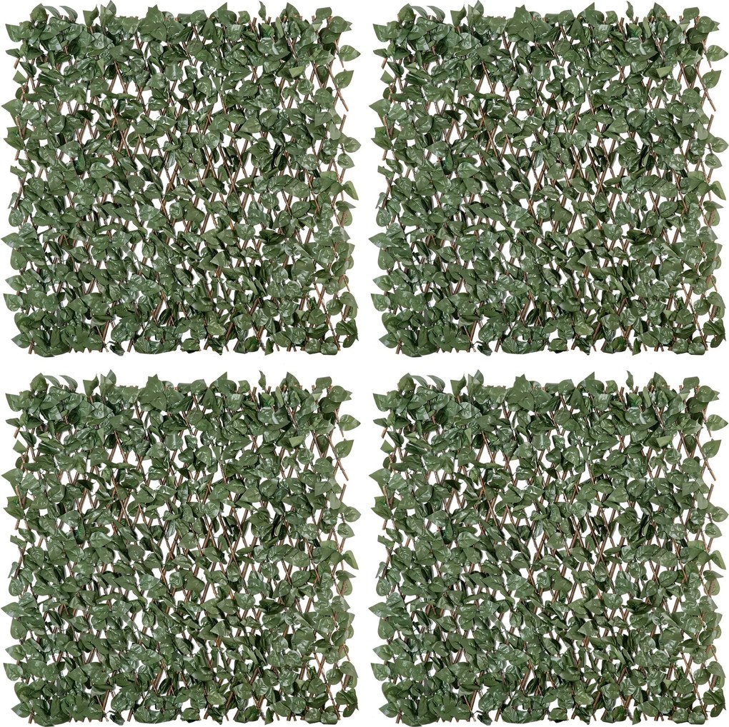 Conjunto de 4 sebes artificiais de hera extensível 200 x 100 cm, folhagem de poliéster com efeito de vime para proteção da privacidade, verde