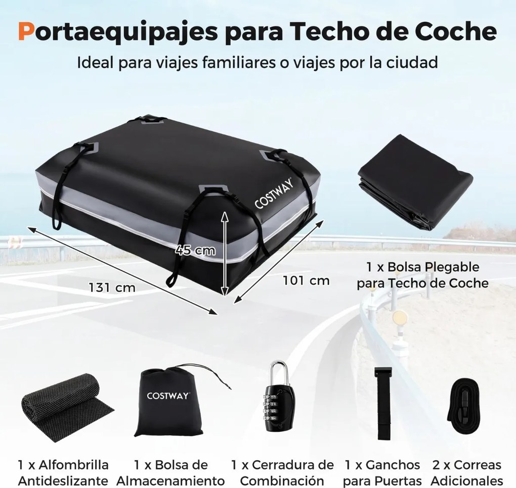 Mala de tejadilho universal para carro 131 x 101 x 45 cm, impermeável em PVC, 600 L, com 6 ganchos, 10 correias, faixas refletoras e saco de transport