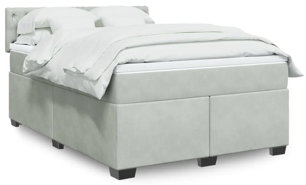 vidaXL Cama com molas/colchão 160x200 cm veludo cinzento-claro