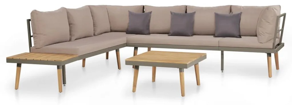 vidaXL 4 pcs conj. lounge jardim c/ almofadões acácia maciça castanho