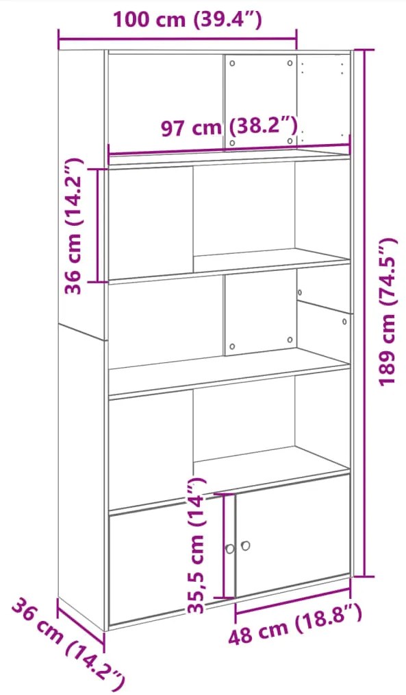 Estante 100x36x189 cm derivados de madeira cinzento cimento