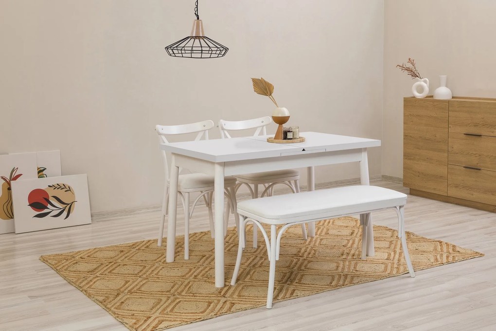 Conjunto de Mesa de Jantar Extensível e Cadeiras Oliver – Branco – Mes