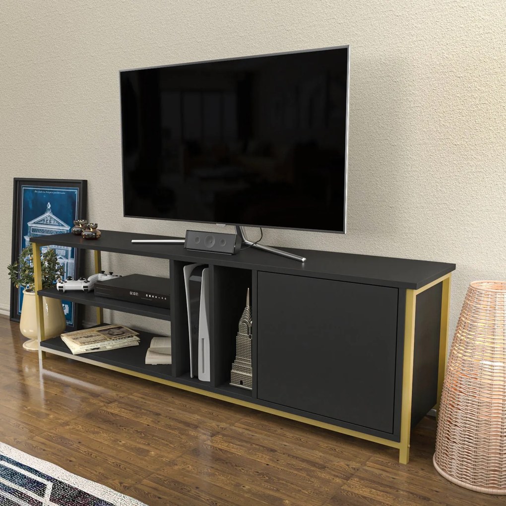 Móvel TV Stand Oneida – Dourado e Antracite – 140 cm x 35,3 cm x 50,8