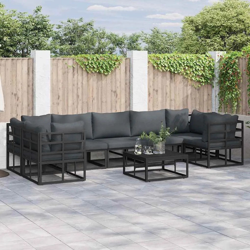 vidaXL Conjunto de Sofá de Jardim 7 pcs Preto Alumínio