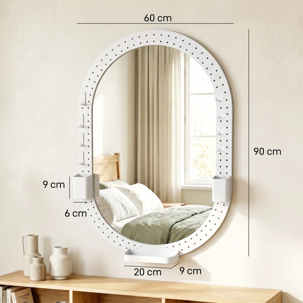 Espelho de Parede Decorativo com Painel Perfurado 90x60 cm para Sala e Quarto Branco