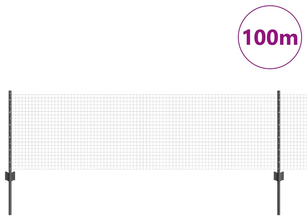 Cerca de Arame Soldado com 44 Postes em U Cinza 0,6x100 m Aço