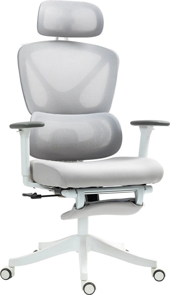 HOMCOM Cadeira Escritório de Malha Reclinável com Apoio para a Cabeça Ajustável e Altura Regulável 71x70x109-119 cm Cinza | Aosom Portugal