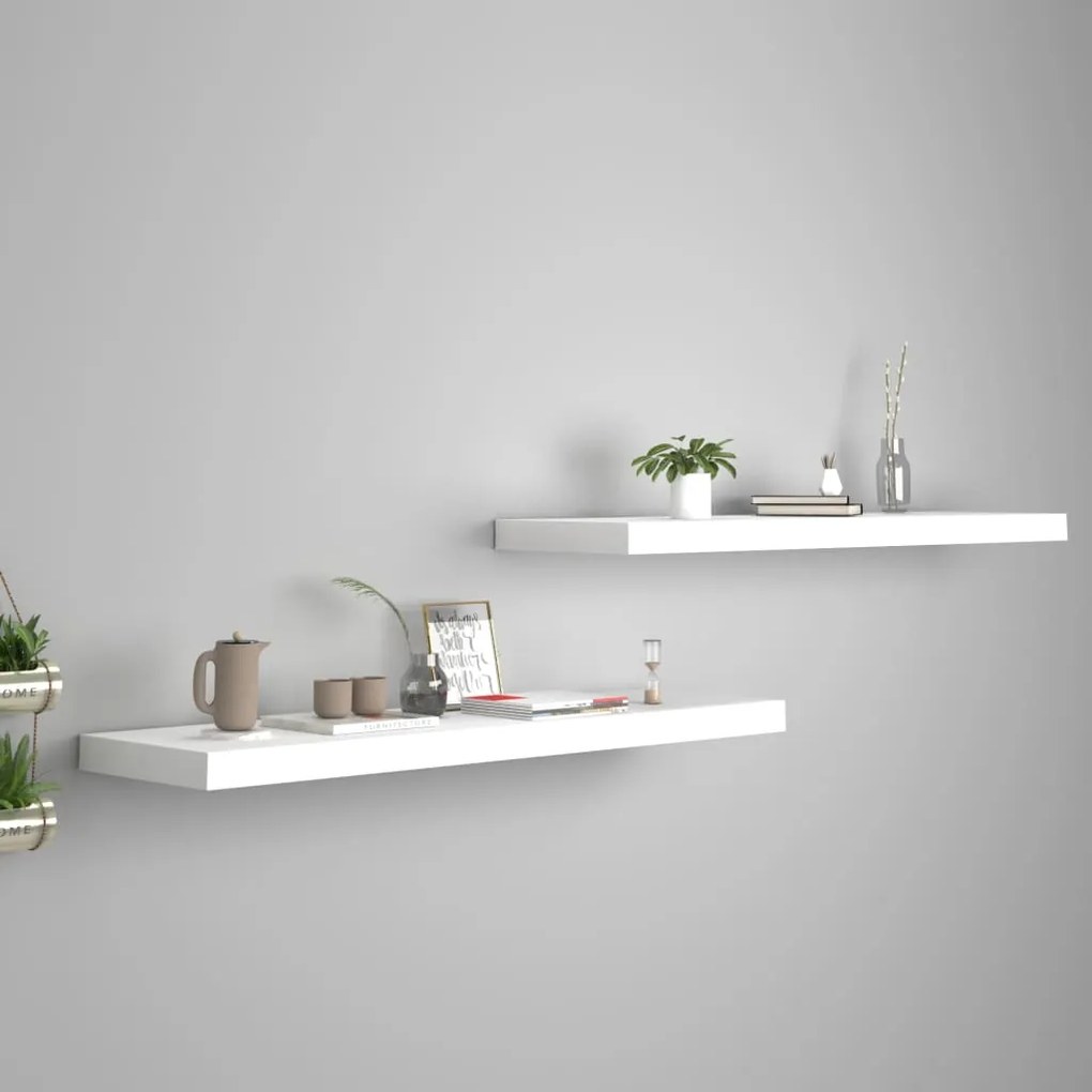 323818 vidaXL Prateleiras parede suspensas 2 pcs 90x23,5x3,8cm MDF branco