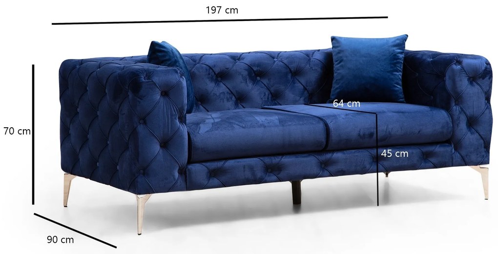 Sofá de 2 Lugares Como – Azul Marinho – 197 x 70 x 90 cm