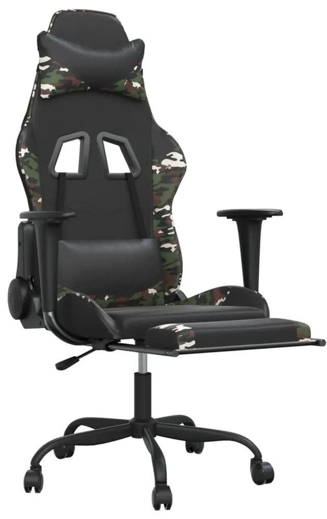 Cadeira gaming c/ apoio pés couro artificial preto e camuflado