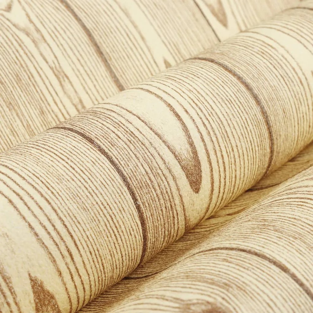 Papel parede 3D grão de madeira 10x0,53 m não-tecido castanho