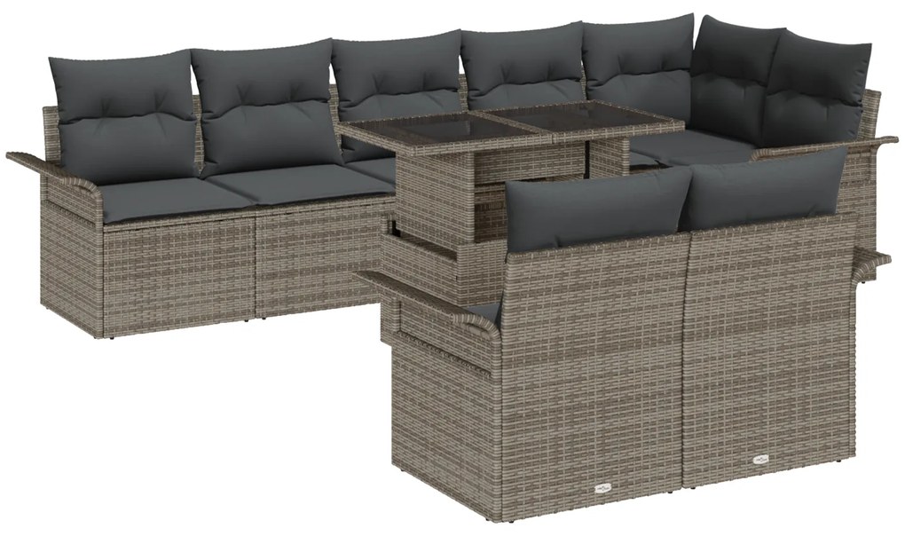 Conjunto de Sofá de Jardim vidaXL de 9 peças com Almofadas Vime Polipropileno Cinza