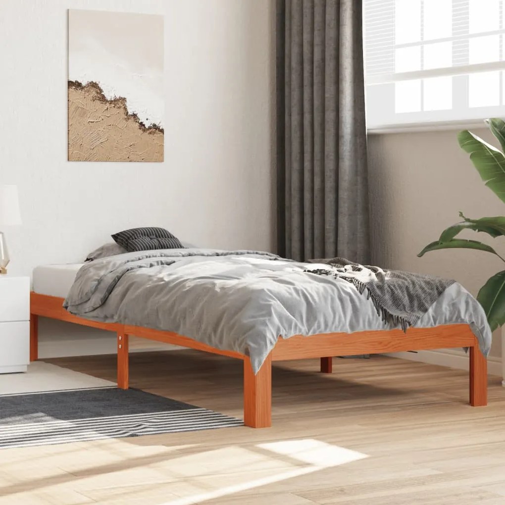 Cama sem colchão 90x200 cm pinho maciço castanho-mel