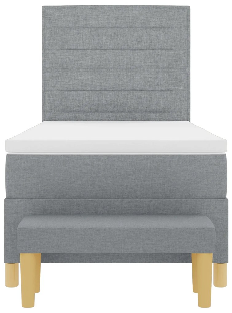 Cama Box Spring com Colchão e Banco Cinza Claro 80x200 cm Tecido