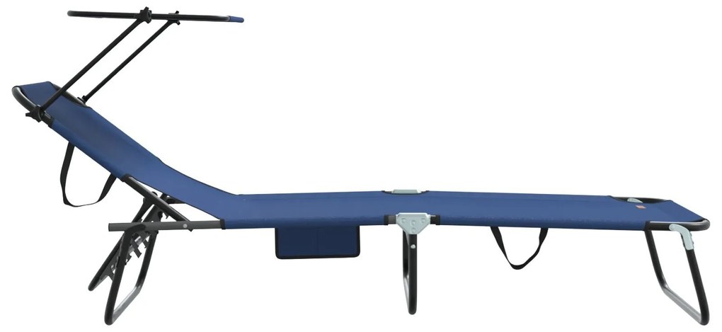 Espreguiçadeiras Dobráveis 2 pcs com Toldo Azul 600D Fabric Oxford