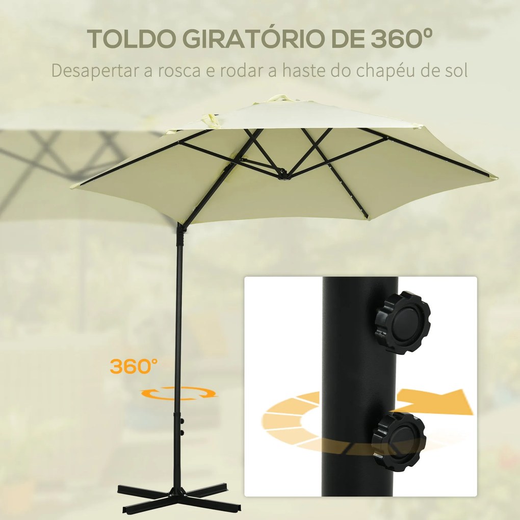 Chapéu de Sol Excêntrico Ø256x248 cm com Luzes LED Solar Mastro Girató