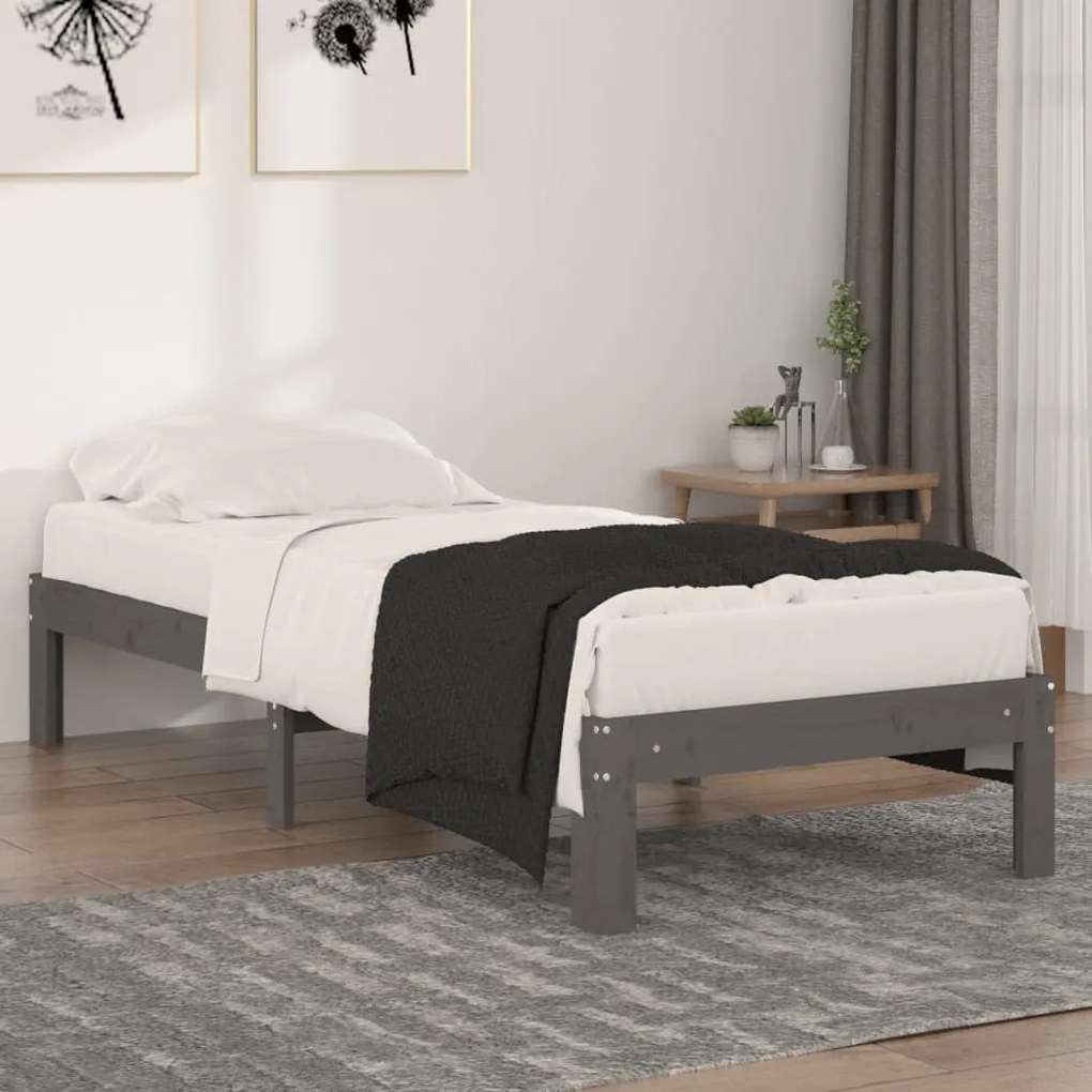 vidaXL Estrutura cama pequena solteiro 75x190 cm madeira maciça cinza
