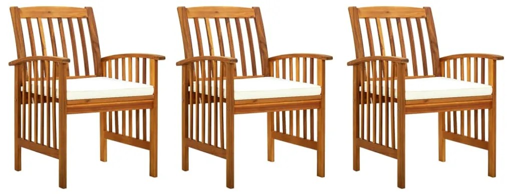 vidaXL Cadeiras de jantar p/ jardim 3 pcs c/ almofadões acácia maciça