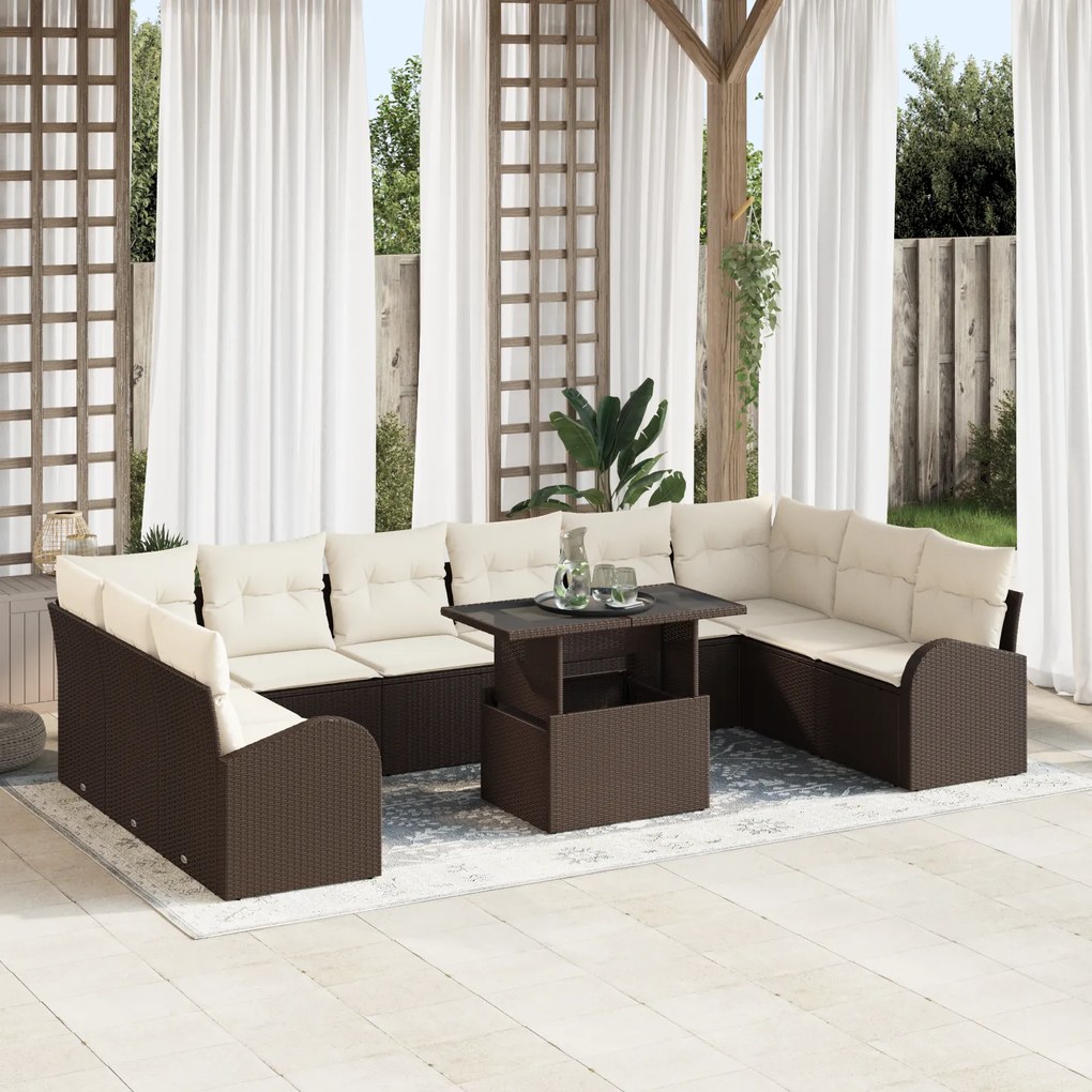 Conjunto de Sofá de Jardim vidaXL 11 Peças com Almofadas Marrom Poli R