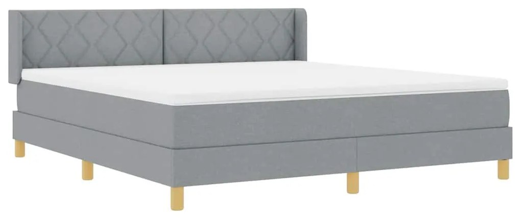 Cama Box Spring com Colchão Cinza Claro, 180 x 200 cm, Tecido