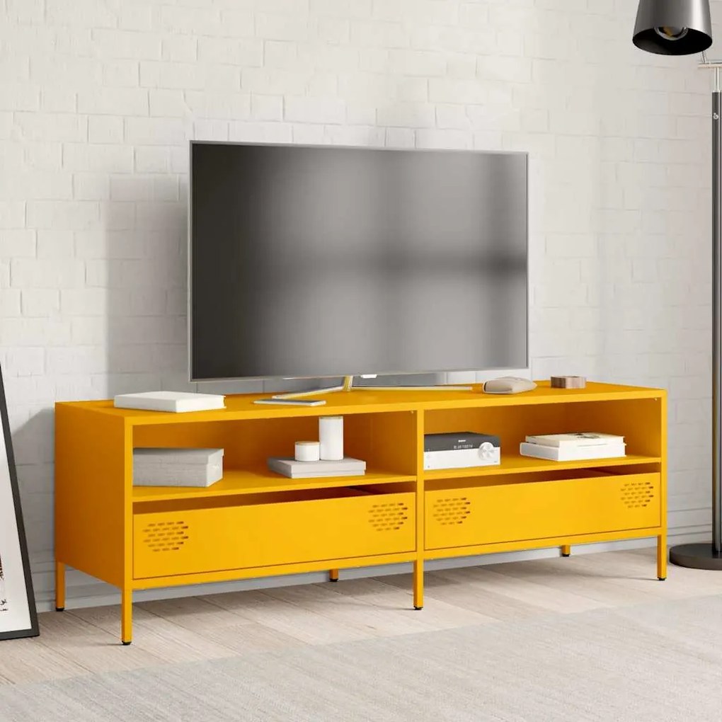 Móvel de TV 135x39x43,5 cm aço laminado a frio amarelo mostarda