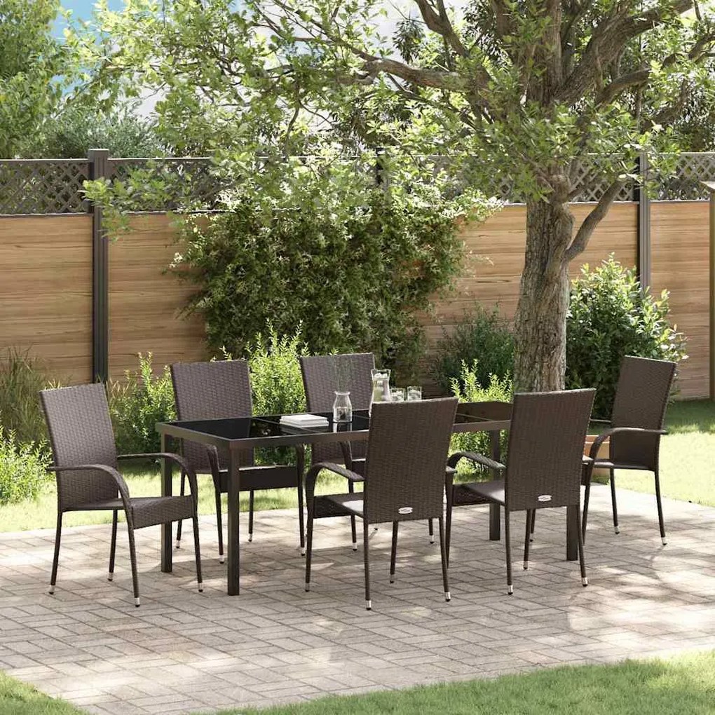 vidaXL Conjunto de Jantar para Jardim 7 pcs Castanho