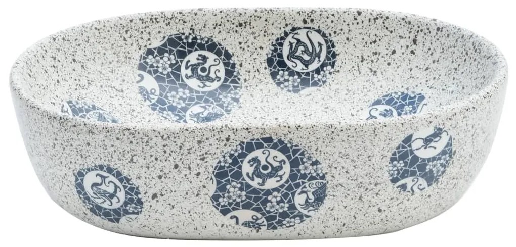 Lavatório de bancada oval 47x33x13 cm cerâmica cinza e azul