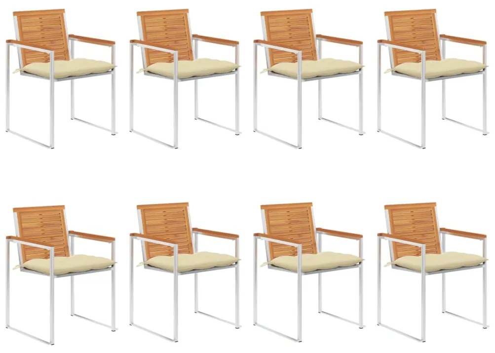 vidaXL Cadeiras de jardim 8 pcs c/ almofadões madeira de acácia maciça