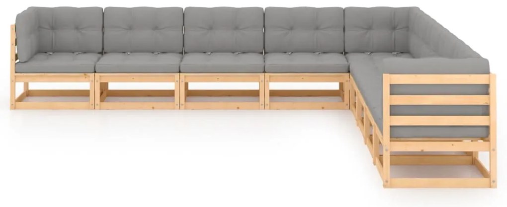 9 pcs conjunto lounge de jardim c/ almofadões pinho maciço