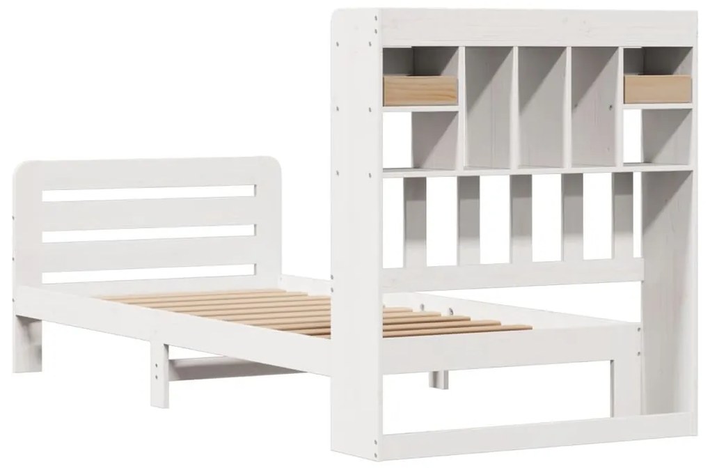 Cama com estante sem colchão 75x190 cm pinho maciço branco