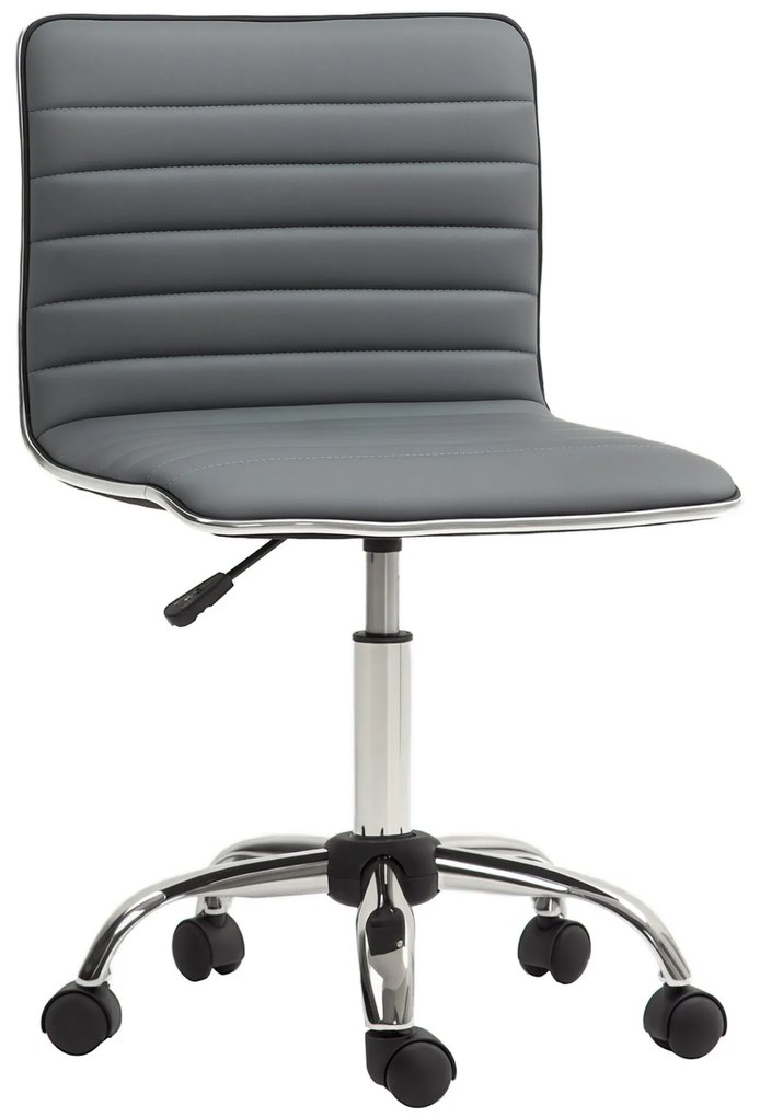 HOMCOM Cadeira de Escritório sem Apoio para os Braços Cadeira de Escritório Giratória com Altura Ajustável Cadeira para Estudo Estofada em PU Carga 120 kg 48x52x78-90 cm Cinza