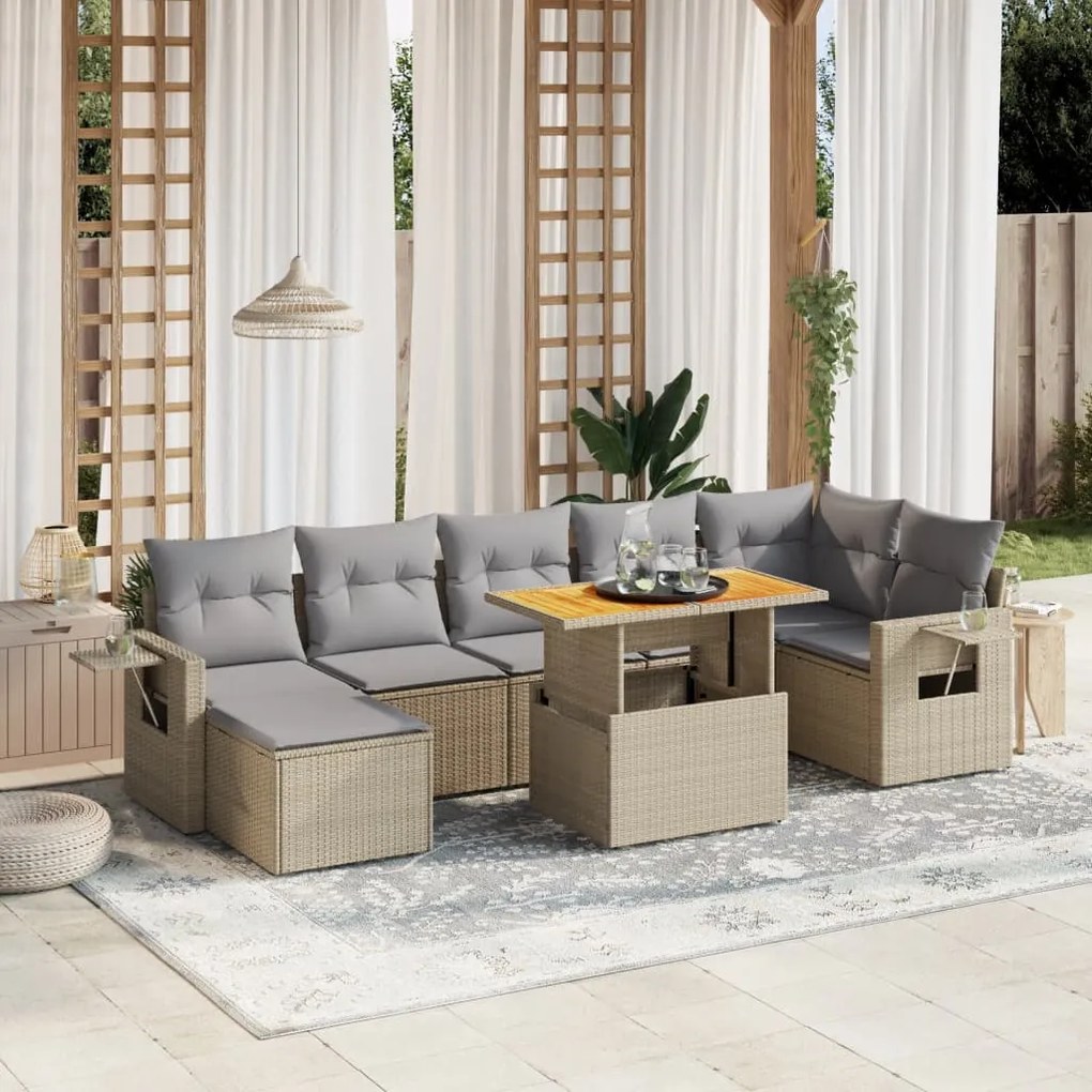 vidaXL 8 pcs conjunto de sofás p/ jardim com almofadões vime PE bege