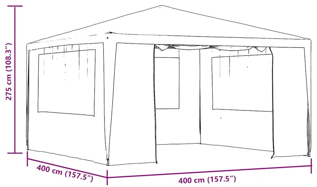 Tenda festas com paredes laterais 4x4m 90g/m² antracite