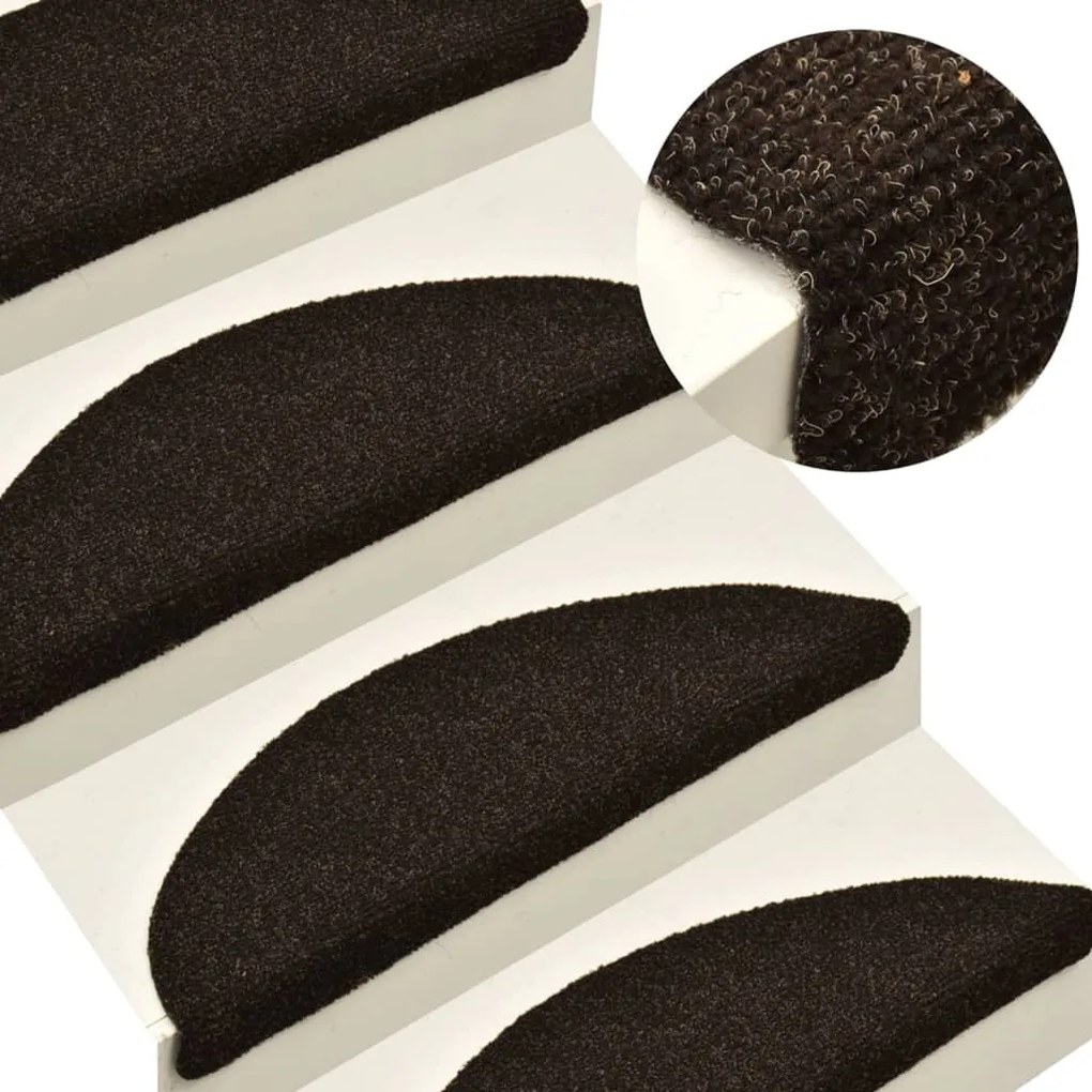 vidaXL Tapetes escada autoadesivos 5 pcs 65x21x4cm castanho-escuro
