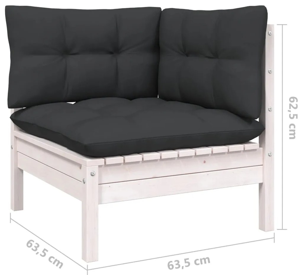 9 pcs conj. lounge de jardim c/ almofadões pinho maciço branco