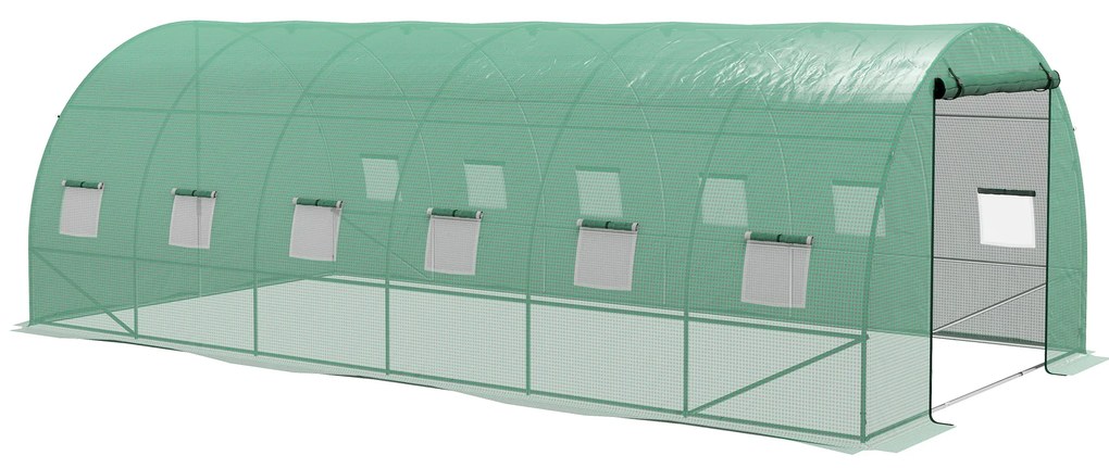 Outsunny Estufa tipo Túnel 6x3x2 m Estufa de Exterior com Sistema de Irrigação 12 Janelas com Malha e 1 Porta de Enrolar Estufa de Jardim Verde | Aosom Portugal