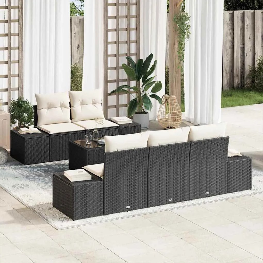 vidaXL Conjunto de Sofá de Jardim com almofada Preto vime PE