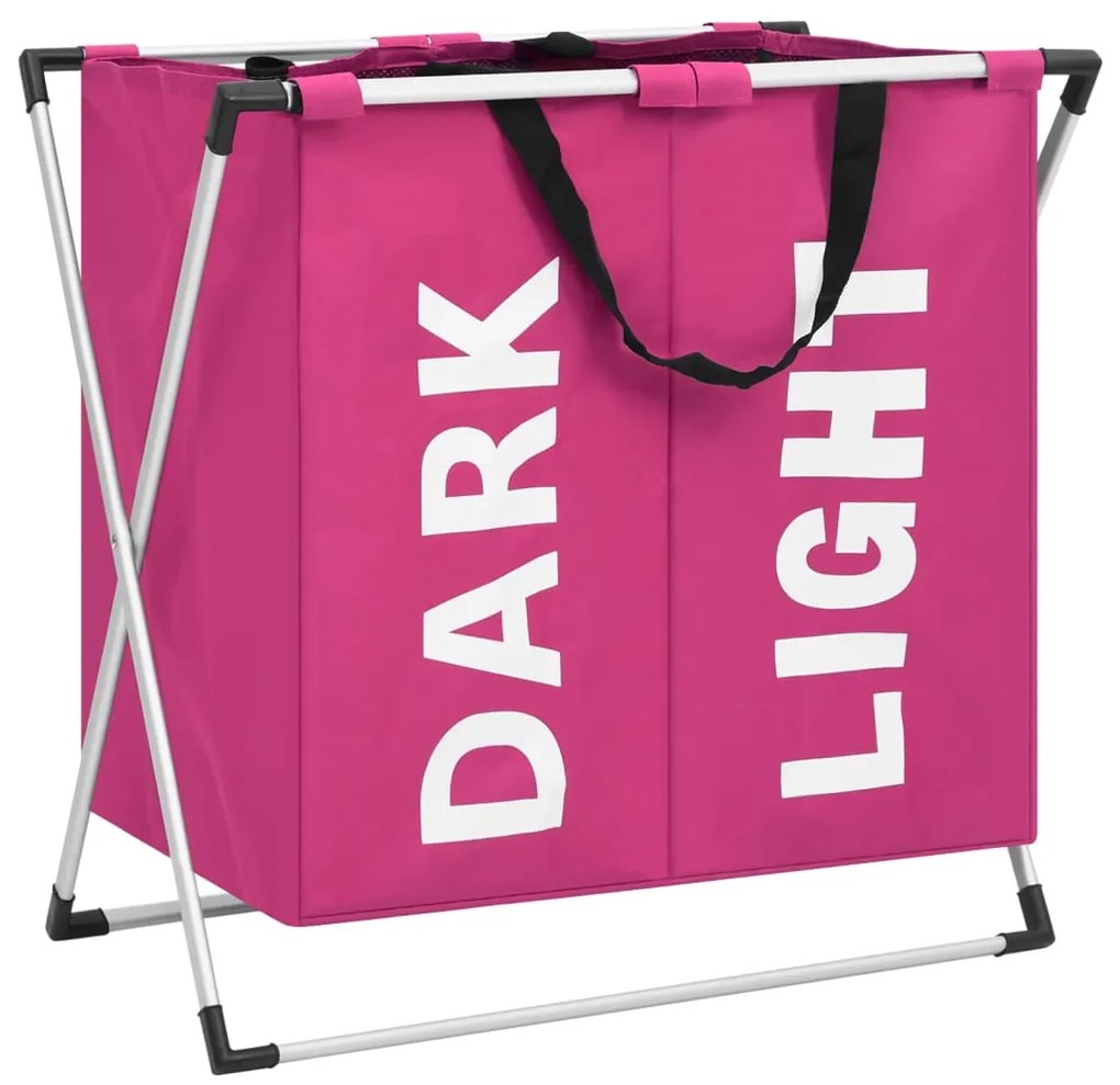 vidaXL Separador de roupa suja de 2 secções rosa