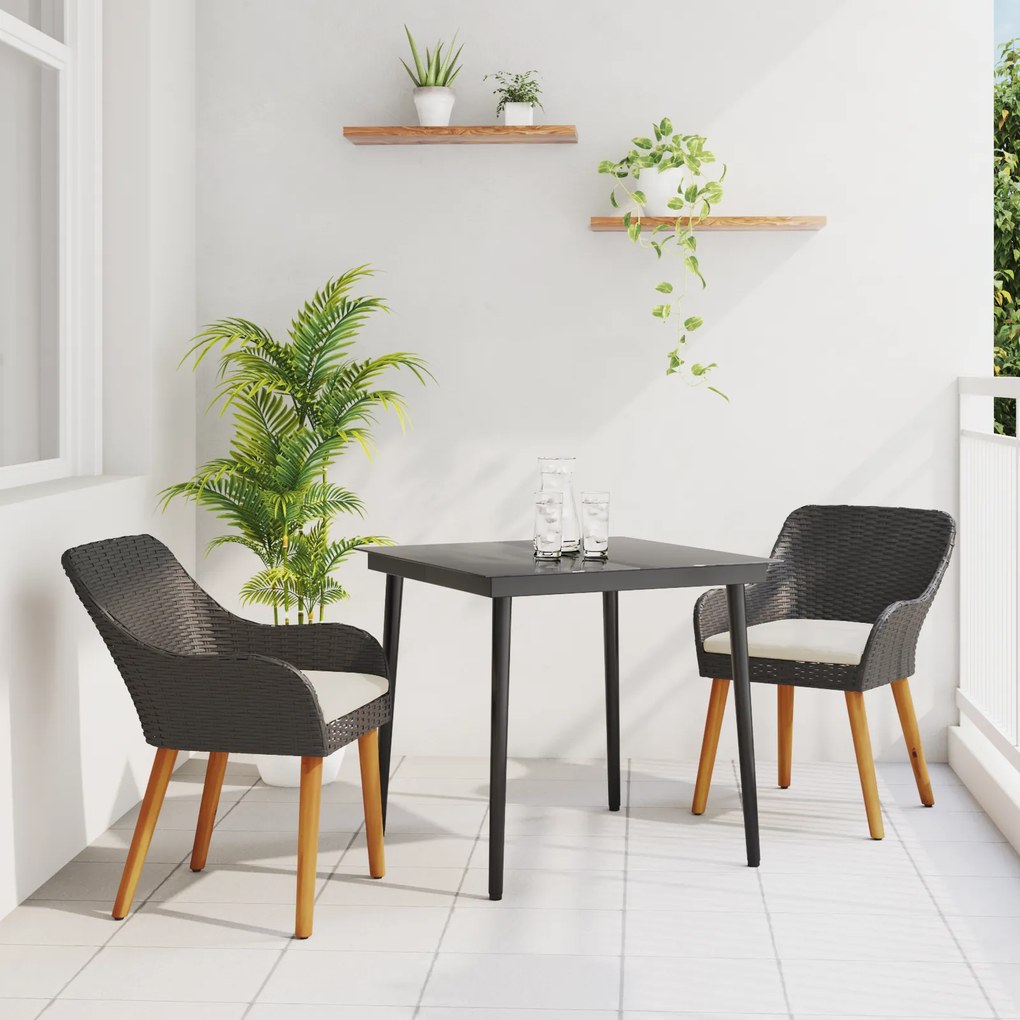 vidaXL Conjunto de Jantar de Jardim de 3 Peças em Rattan Preto