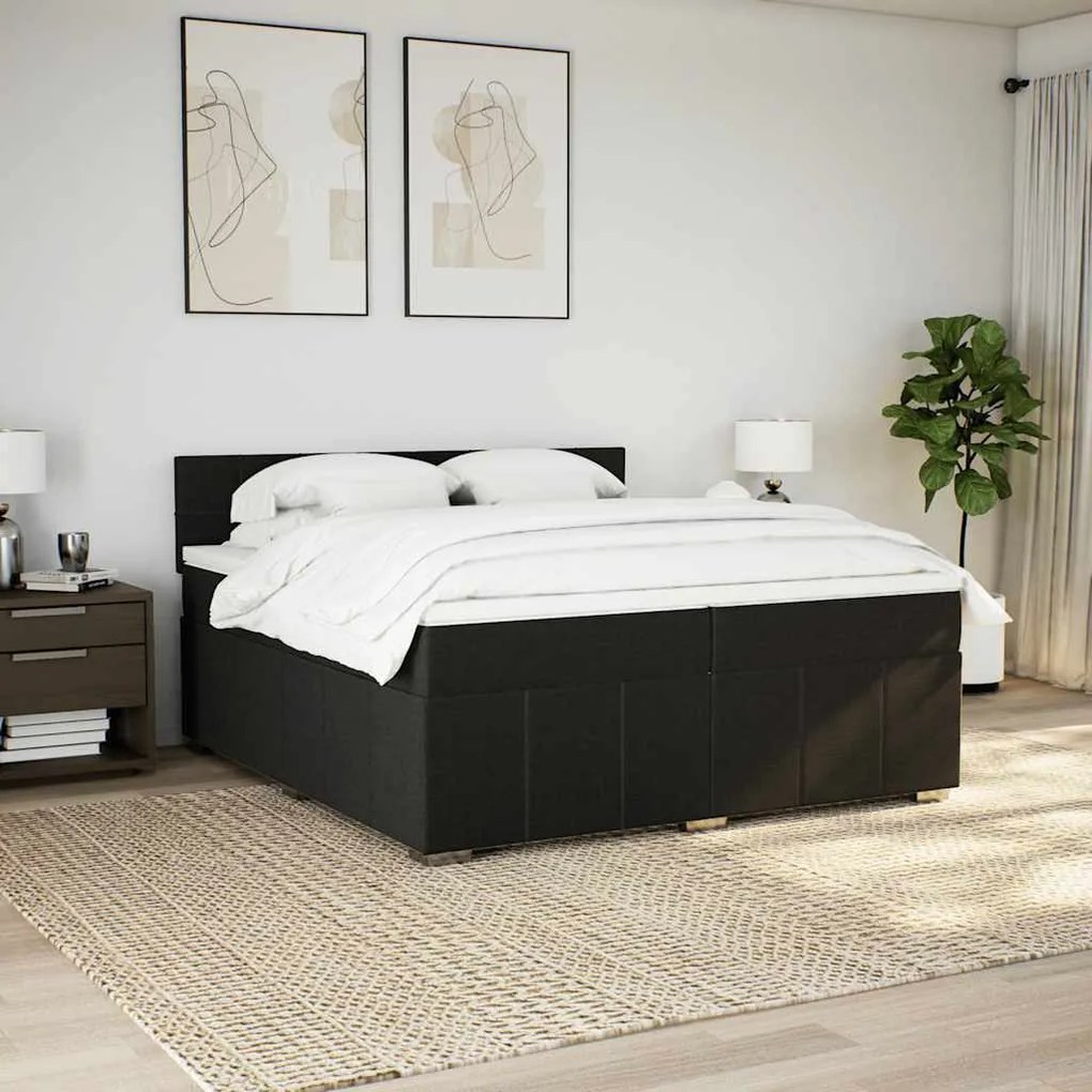 Cama com molas/colchão 200x200 cm tecido preto