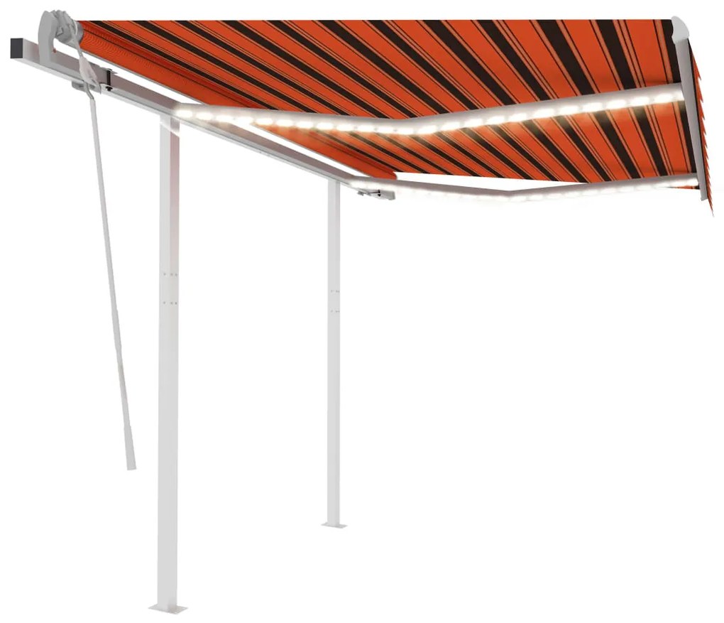 Toldo retrátil manual com LED 3,5x2,5 m laranja e castanho