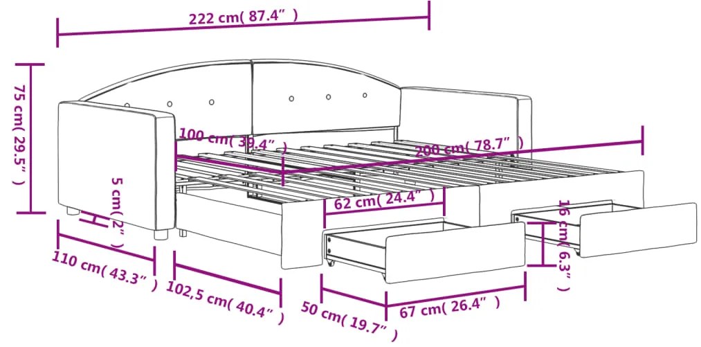 Sofá-cama c/ gavetão e gavetas 100x200 cm veludo cinzento-claro