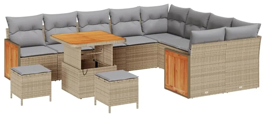 Conjunto de Sofás de Jardim vidaXL de 12 peças com Almofadas Bege Ratt