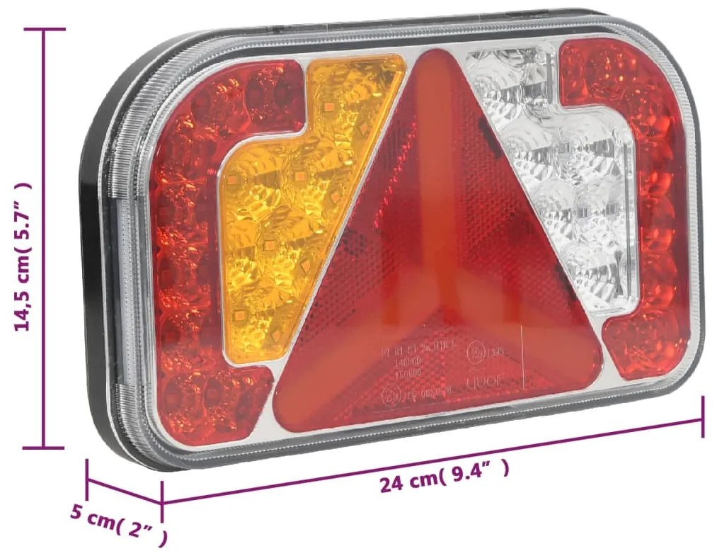 Farolins reboque 2 pcs 24x5x14,5 cm lâmpada LED 12V vermelho