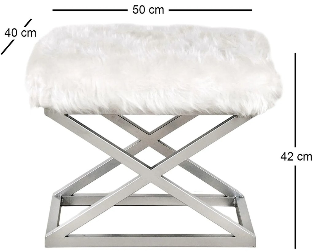 Pouffe Capraz – Prateado e Branco – 50 cm x 42 cm x 40 cm