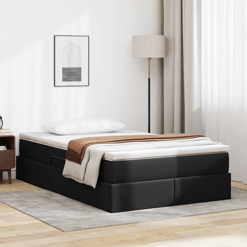 vidaXL Cama com arrumação e colchão Preto 120 x 200 cm Couro Sintético