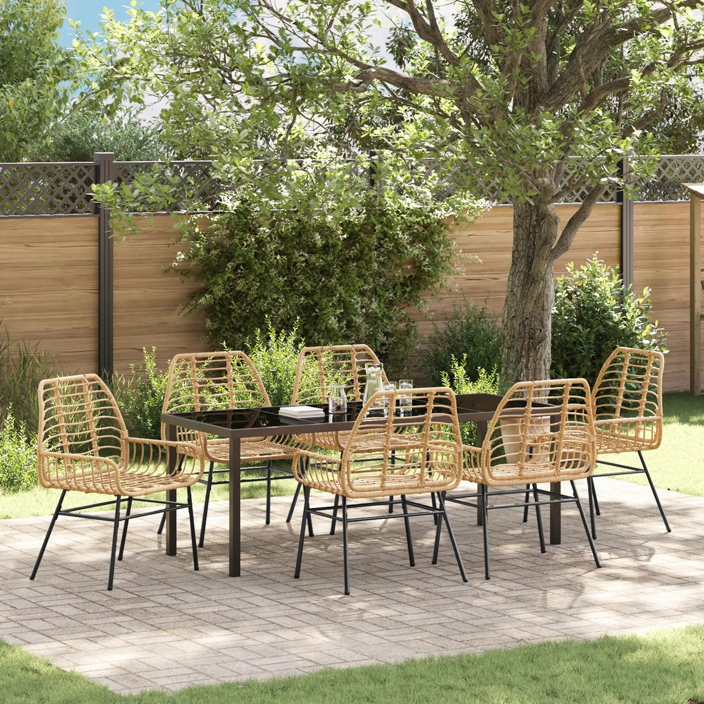 vidaXL Conjunto de Jantar de Jardim com 7 Peças Castanho Vime PE
