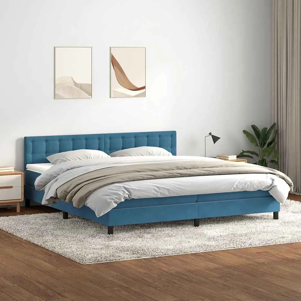 vidaXL Cama com molas/colchão 180x220 cm veludo azul-escuro