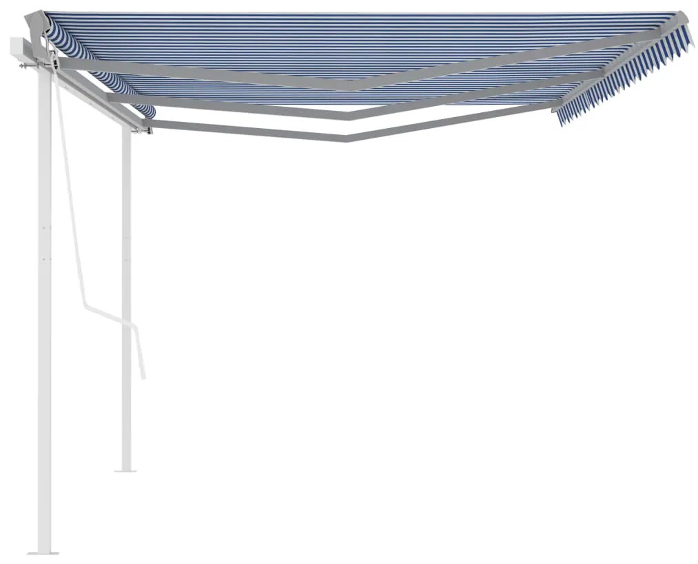 Toldo retrátil automático com postes 6x3 m azul e branco