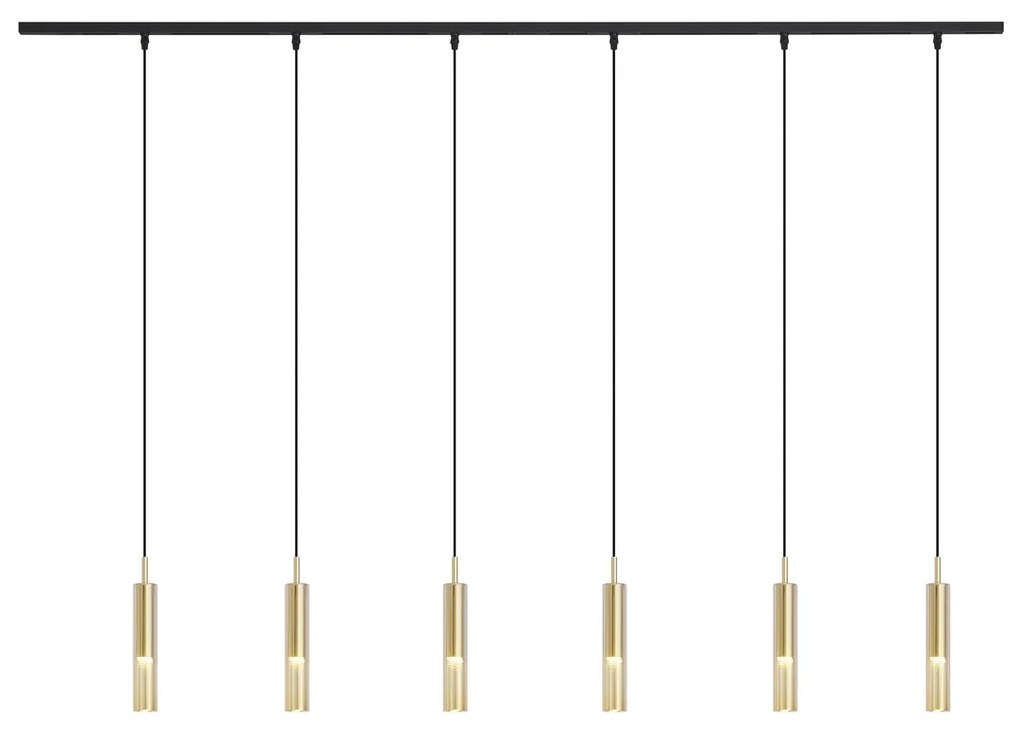 Sistema de calhas de iluminação moderno preto com 6 candeeiros suspensos dourados com vidro âmbar monofásico - Slimline Loyce